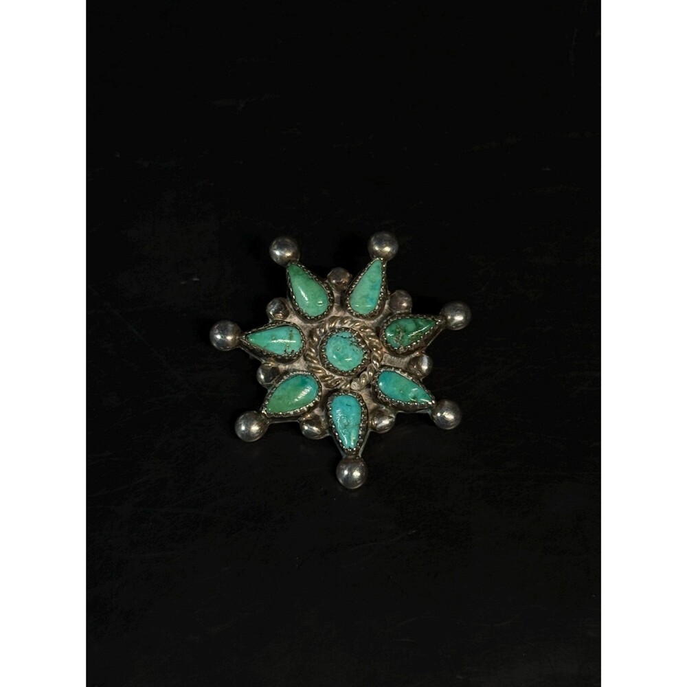 Native American Sterling Silver Turquoise heptagram Brooch Pin